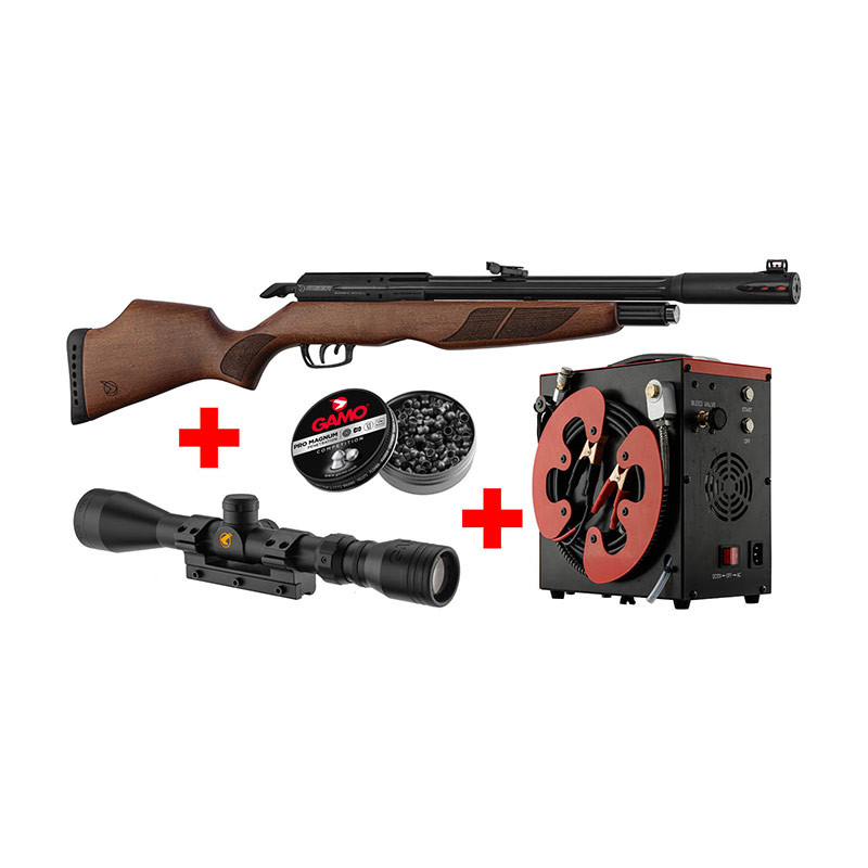 Pack Carabine à Air Comprimé GAMO Riser Punisher + Lunette 3-9x40 WR + Compresseur + Plombs